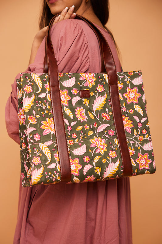 Tropical Green Structured Tote Bag