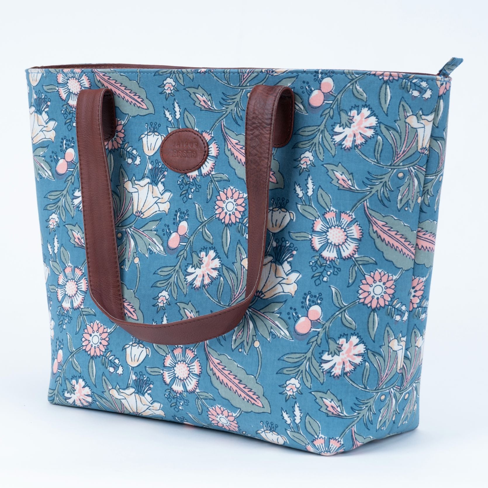 Spring morning Blockprinted Zipper Tote