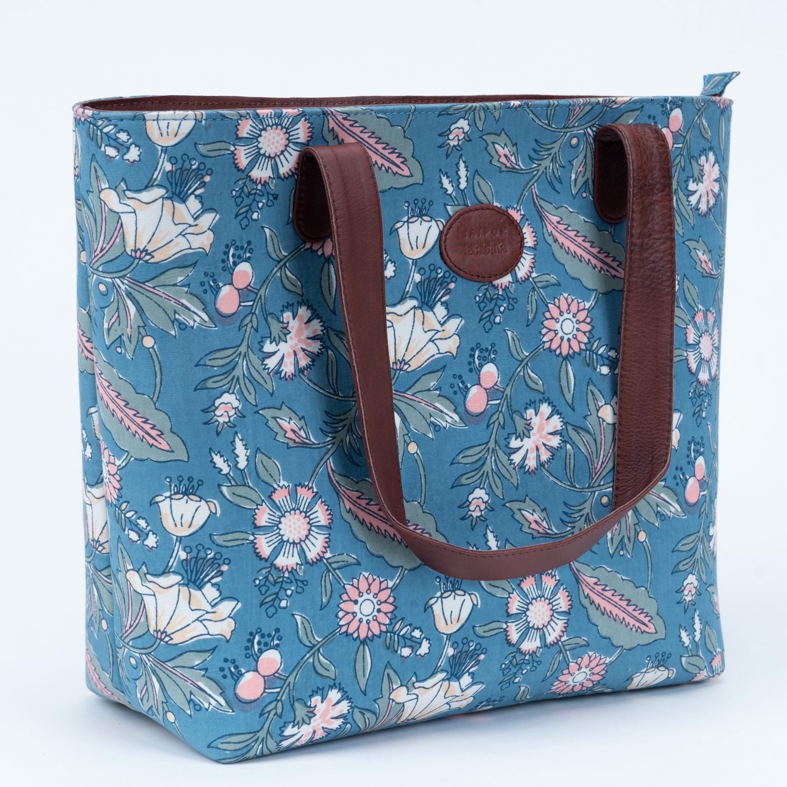 Spring morning Blockprinted Zipper Tote